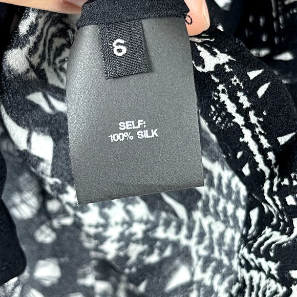 Yigal Azrouel Cold Shoulder Silk Top Womens 6 Black Blouse Printed Long Sleeve - Picture 7 of 13